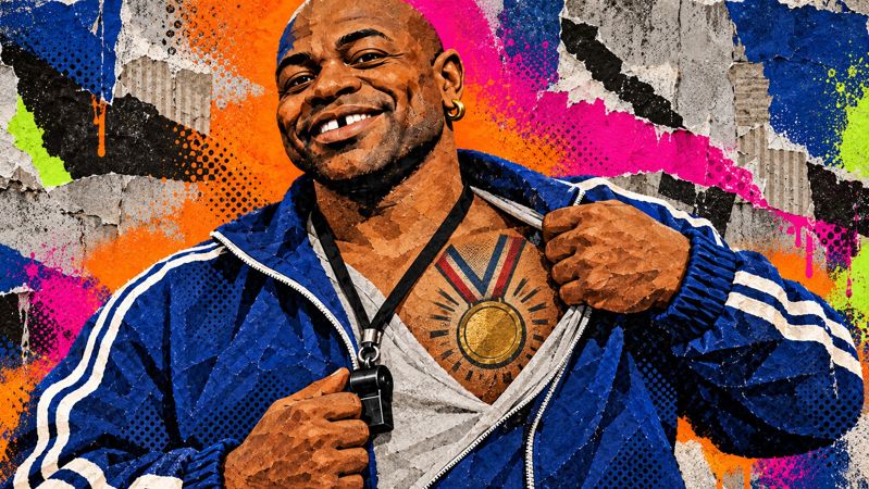 Coach showing his medal tattoo